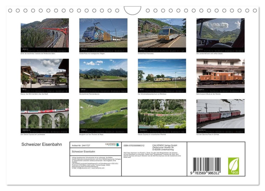 Weitere Ansicht: Schweizer Eisenbahn (Wandkalender 2027 DIN A4 quer), CALVENDO Monatskalender | Rudolf J. Strutz, Calvendo