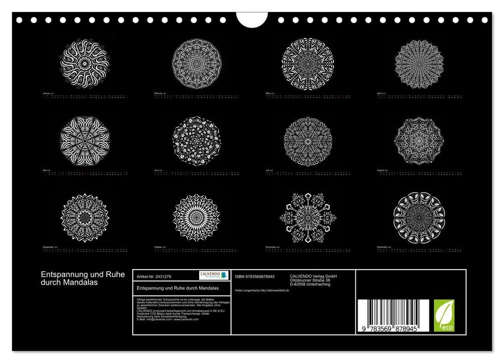 Weitere Ansicht: Entspannung und Ruhe durch Mandalas (Wandkalender 2027 DIN A4 quer), CALVENDO Monatskalender | Heike Langenkamp, Calvendo