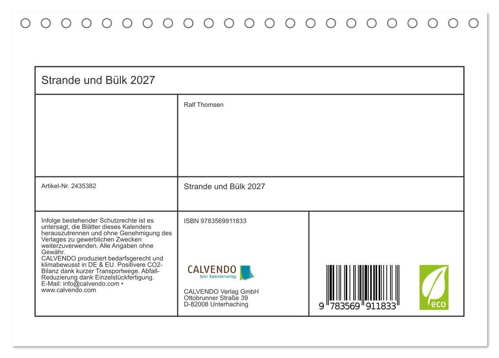 Weitere Ansicht: Strande und Bülk 2027 (Tischkalender 2027 DIN A5 quer), CALVENDO Monatskalender | Ralf Thomsen, Calvendo