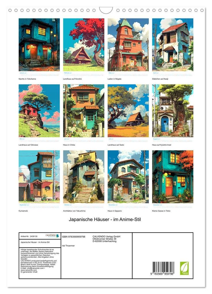 Weitere Ansicht: Japanische Häuser - im Anime-Stil (Wandkalender 2027 DIN A3 hoch), CALVENDO Monatskalender | Val Thoermer, Calvendo