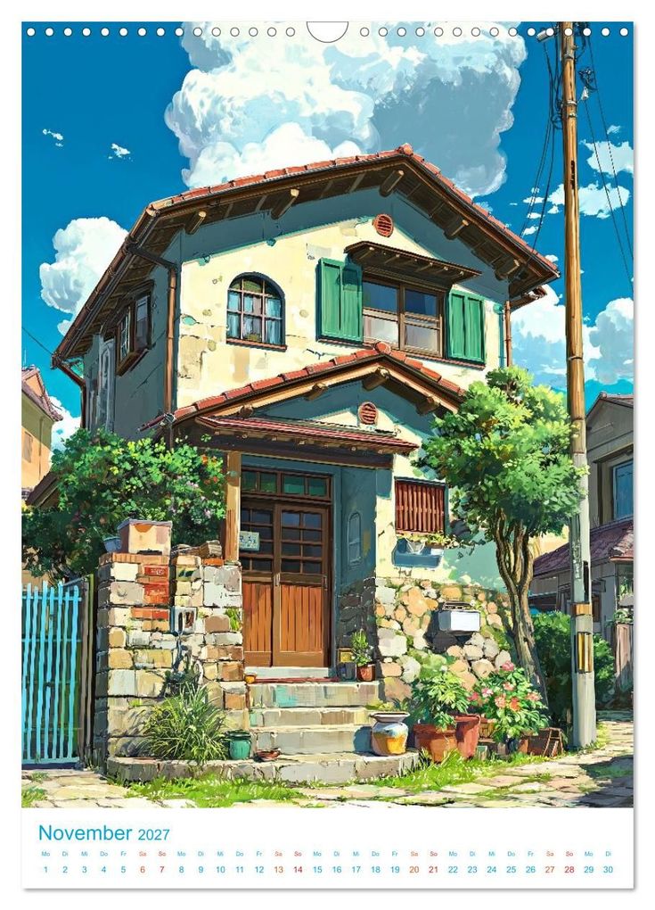 Weitere Ansicht: Japanische Häuser - im Anime-Stil (Wandkalender 2027 DIN A3 hoch), CALVENDO Monatskalender | Val Thoermer, Calvendo