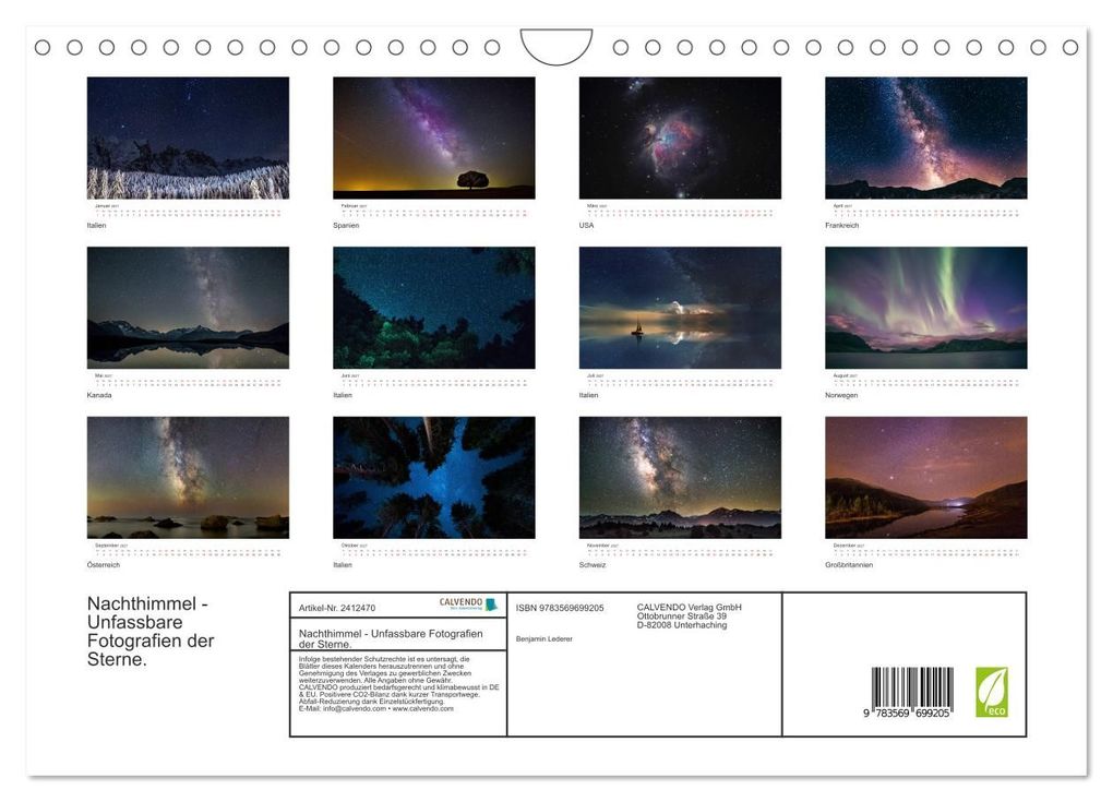 Weitere Ansicht: Nachthimmel - Unfassbare Fotografien der Sterne. (Wandkalender 2027 DIN A4 quer), CALVENDO Monatskalender | Benjamin Lederer, Calvendo