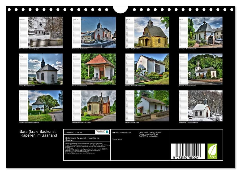 Weitere Ansicht: Sa(ar)krale Baukunst - Kapellen im Saarland (Wandkalender 2027 DIN A4 quer), CALVENDO Monatskalender | Thomas Bartruff, Calvendo