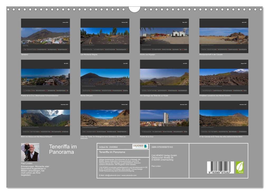 Weitere Ansicht: Teneriffa im Panorama (Wandkalender 2027 DIN A3 quer), CALVENDO Monatskalender | Paul Linden, Calvendo