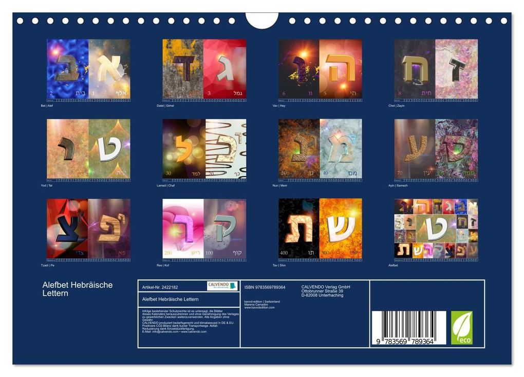 Weitere Ansicht: Alefbet Hebräische Lettern (Wandkalender 2027 DIN A4 quer), CALVENDO Monatskalender | kavod-edition Switzerland Marena Camadini www.kavodedition.com, Calvendo