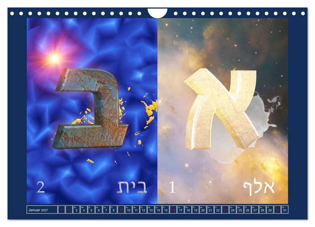 Weitere Ansicht: Alefbet Hebräische Lettern (Wandkalender 2027 DIN A4 quer), CALVENDO Monatskalender | kavod-edition Switzerland Marena Camadini www.kavodedition.com, Calvendo