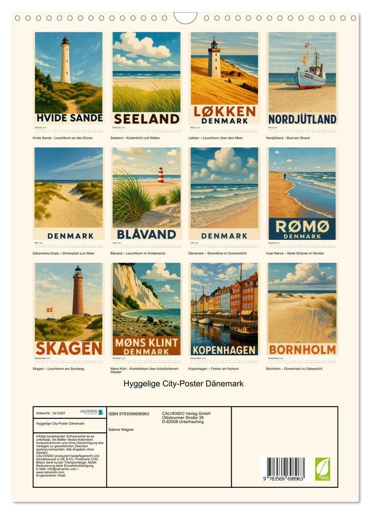Weitere Ansicht: Hyggelige City-Poster Dänemark (Wandkalender 2027 DIN A3 hoch), CALVENDO Monatskalender | Sabine Wagner, Calvendo