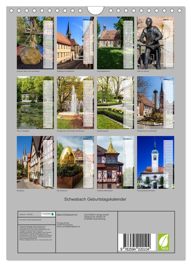 Weitere Ansicht: Schwabach Geburtstagskalender (Wandkalender 2027 DIN A4 hoch), CALVENDO Monatskalender | Thomas Klinder, Calvendo