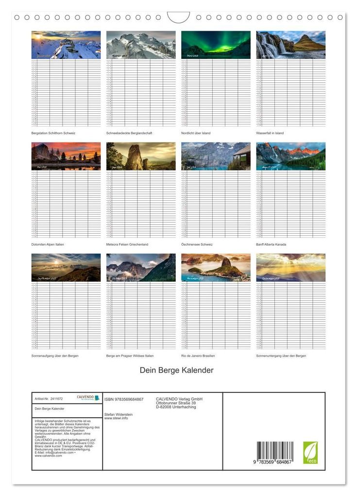 Weitere Ansicht: Dein Berge Kalender (Wandkalender 2027 DIN A3 hoch), CALVENDO Monatskalender | Stefan Widerstein - SteWi.info, Calvendo