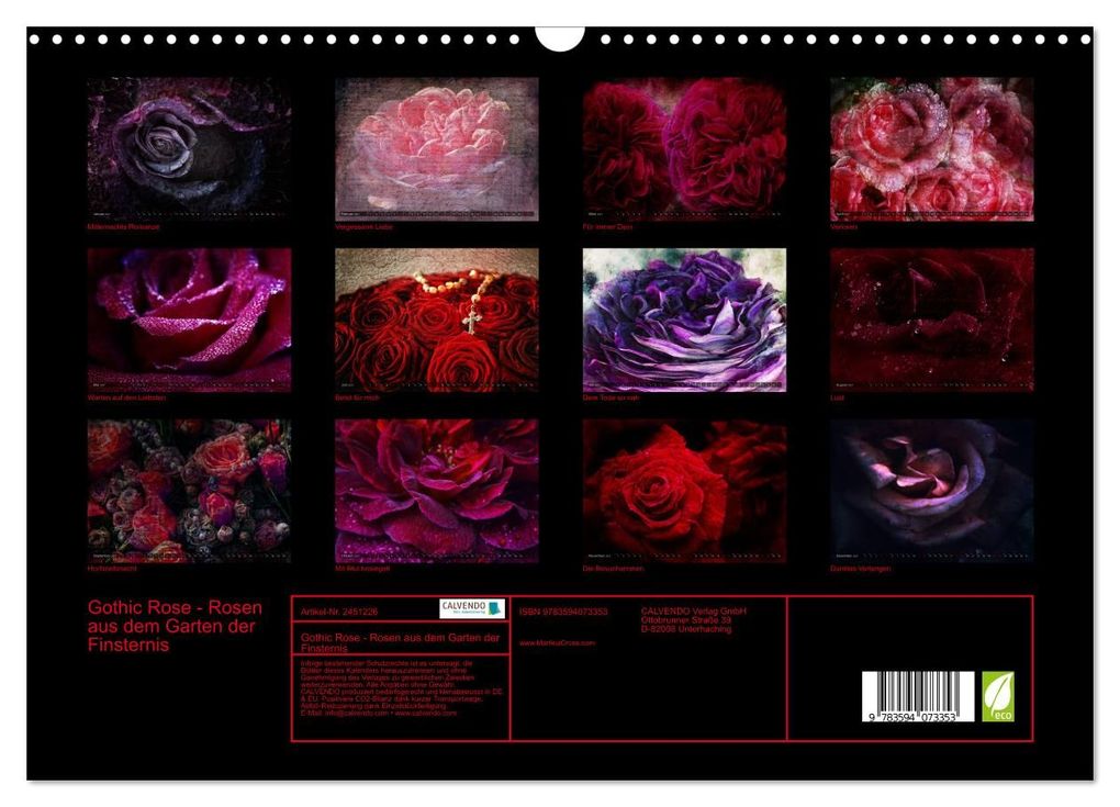 Weitere Ansicht: Gothic Rose - Rosen aus dem Garten der Finsternis (Wandkalender 2027 DIN A3 quer), CALVENDO Monatskalender | Martina Cross, Calvendo