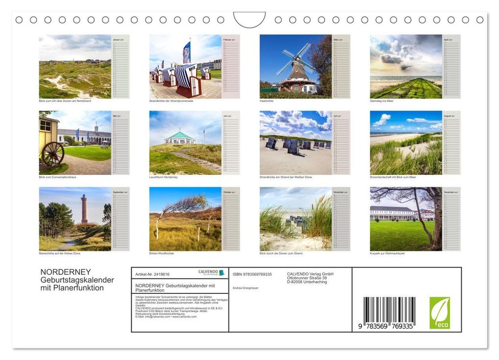 Weitere Ansicht: NORDERNEY Geburtstagskalender mit Planerfunktion (Wandkalender 2027 DIN A4 quer), CALVENDO Monatskalender | Andrea Dreegmeyer, Calvendo