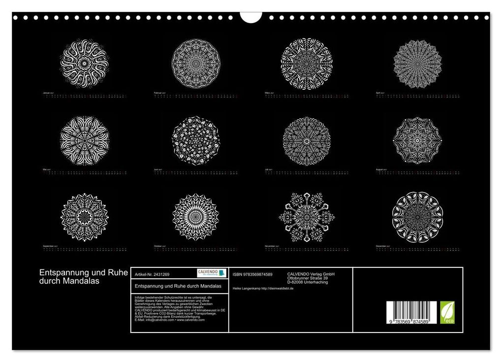 Weitere Ansicht: Entspannung und Ruhe durch Mandalas (Wandkalender 2027 DIN A3 quer), CALVENDO Monatskalender | Heike Langenkamp, Calvendo