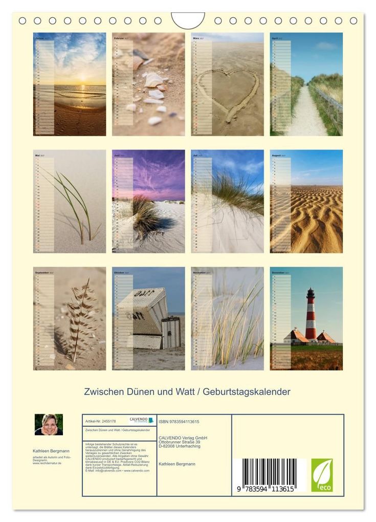 Weitere Ansicht: Zwischen Dünen und Watt / Geburtstagskalender (Wandkalender 2027 DIN A4 hoch), CALVENDO Monatskalender | Kathleen Bergmann, Calvendo