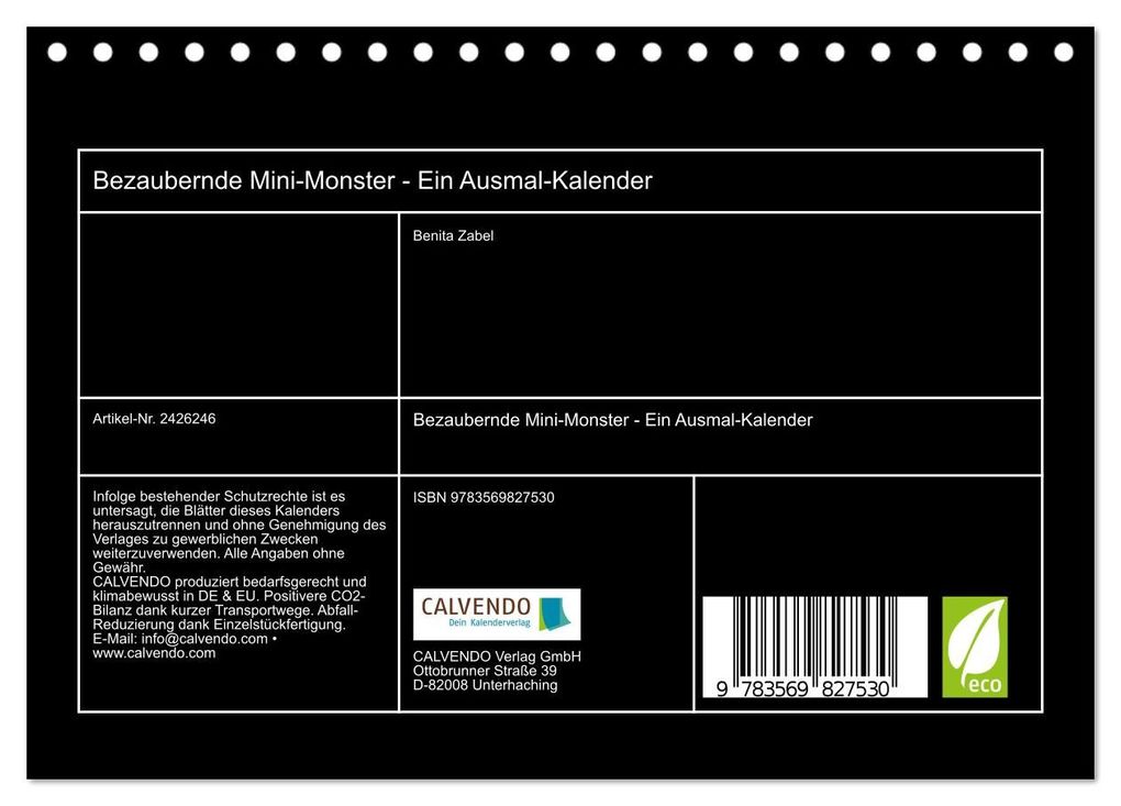 Weitere Ansicht: Bezaubernde Mini-Monster - Ein Ausmal-Kalender (Tischkalender 2027 DIN A5 quer), CALVENDO Monatskalender | Benita Zabel
