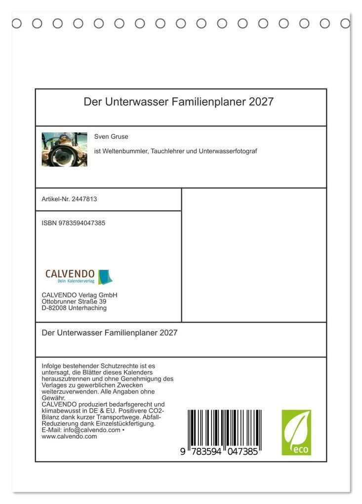 Weitere Ansicht: Der Unterwasser Familienplaner 2027 (Tischkalender 2027 DIN A5 hoch), CALVENDO Monatskalender | Sven Gruse, Calvendo