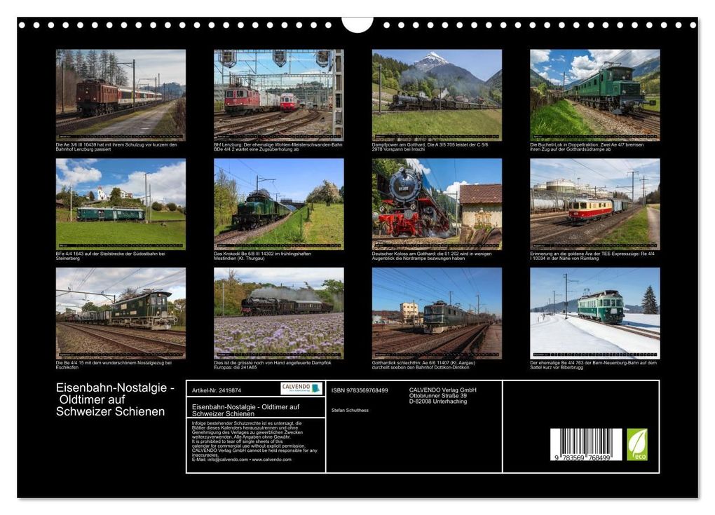 Weitere Ansicht: Eisenbahn-Nostalgie - Oldtimer auf Schweizer Schienen (Wandkalender 2027 DIN A3 quer), CALVENDO Monatskalender | Stefan Schulthess, Calvendo