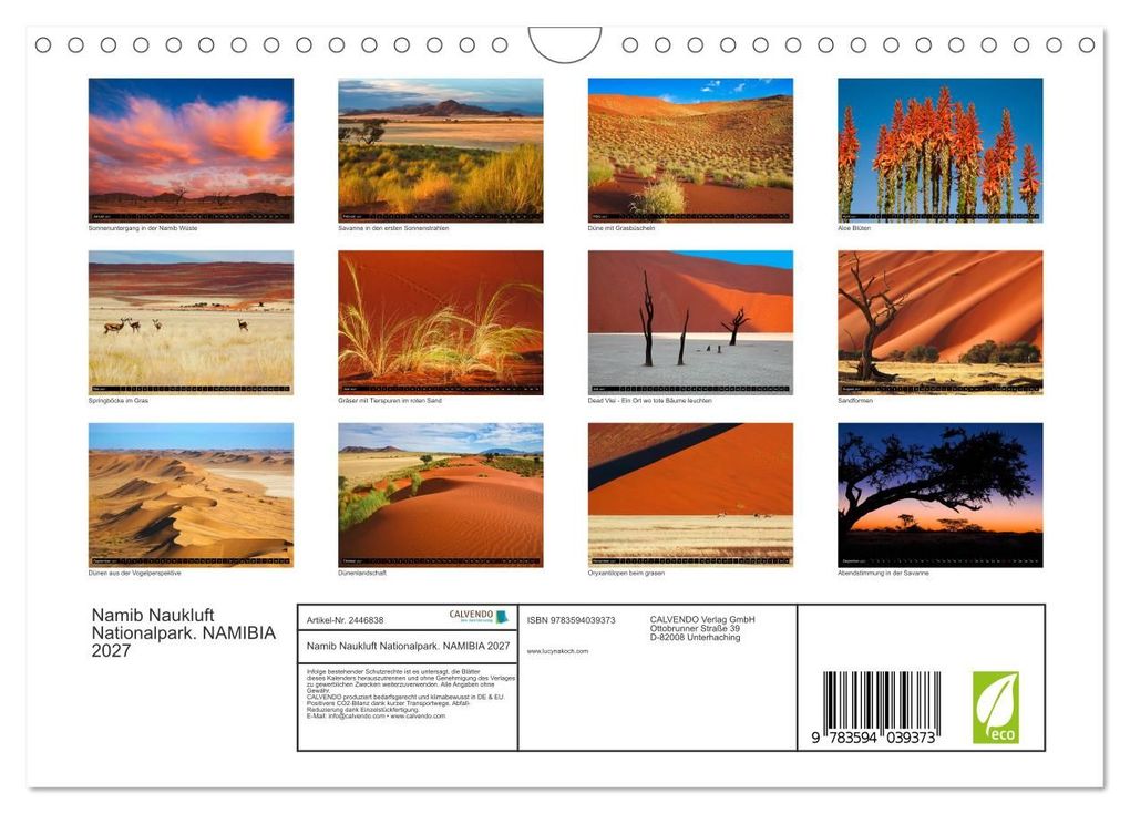 Weitere Ansicht: Namib Naukluft Nationalpark. NAMIBIA 2027 (Wandkalender 2027 DIN A4 quer), CALVENDO Monatskalender | Lucyna Koch, Calvendo