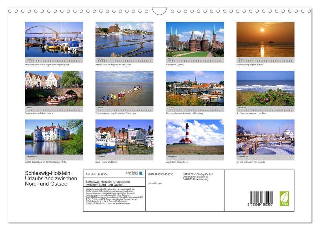 Weitere Ansicht: Schleswig-Holstein, Urlaubsland zwischen Nord- und Ostsee (Wandkalender 2027 DIN A3 quer), CALVENDO Monatskalender | Lothar Reupert, Calvendo