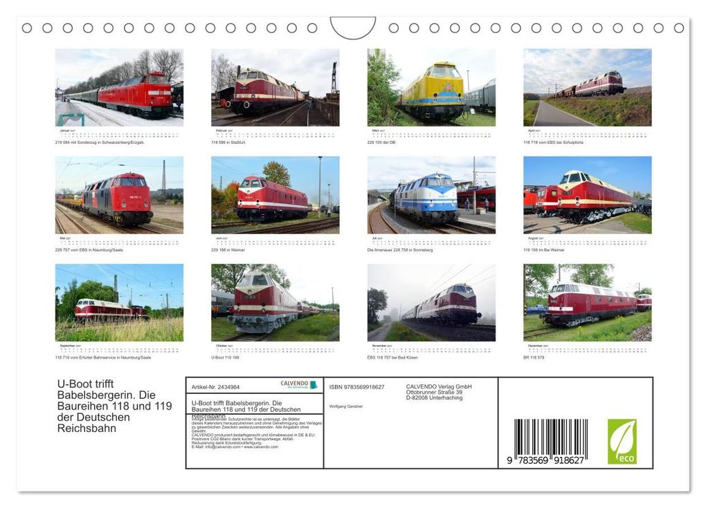 Weitere Ansicht: U-Boot trifft Babelsbergerin. Die Baureihen 118 und 119 der Deutschen Reichsbahn (Wandkalender 2027 DIN A4 quer), CALVENDO Monatskalender | Wolfgang Gerstner, Calvendo