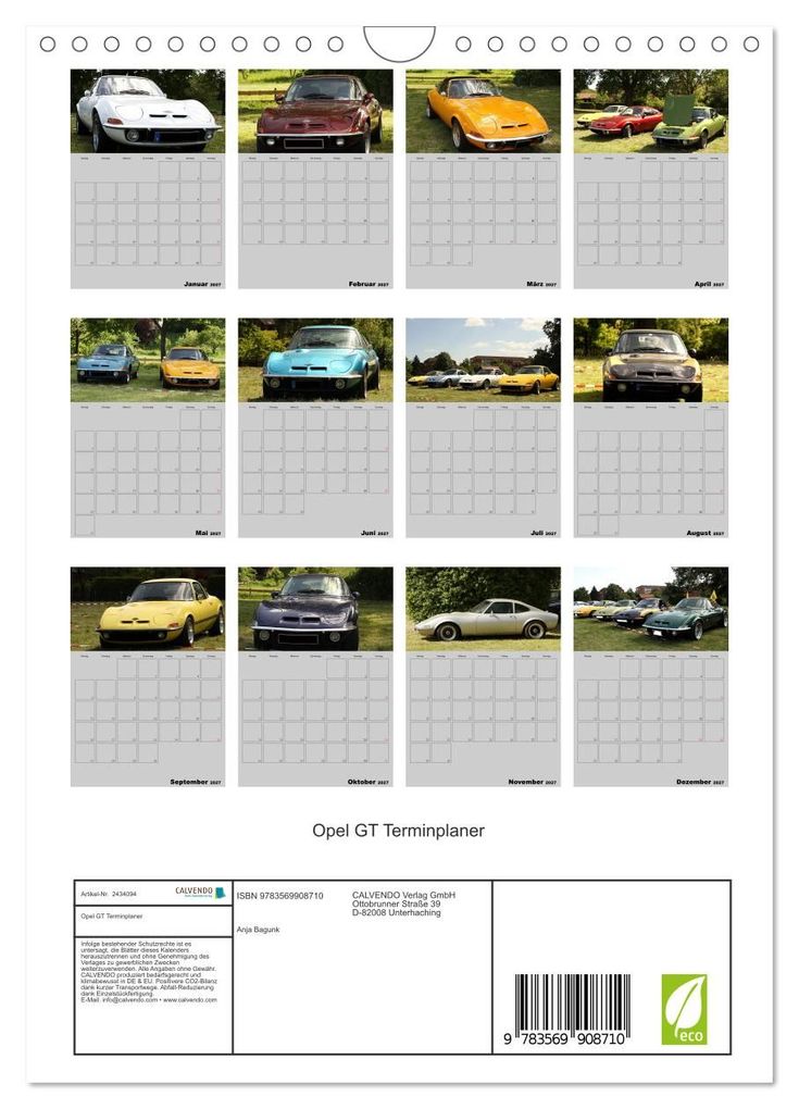 Weitere Ansicht: Opel GT Terminplaner (Wandkalender 2027 DIN A4 hoch), CALVENDO Monatskalender | Anja Bagunk, Calvendo