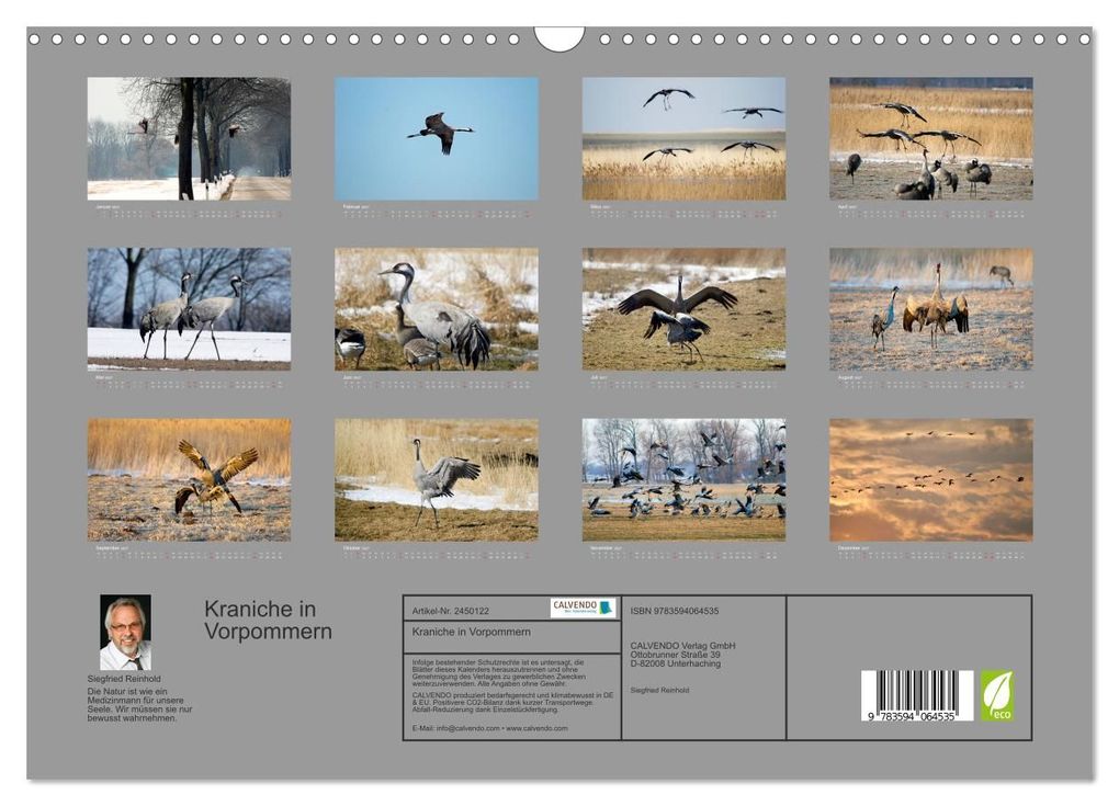 Weitere Ansicht: Kraniche in Vorpommern (Wandkalender 2027 DIN A3 quer), CALVENDO Monatskalender | Siegfried Reinhold, Calvendo