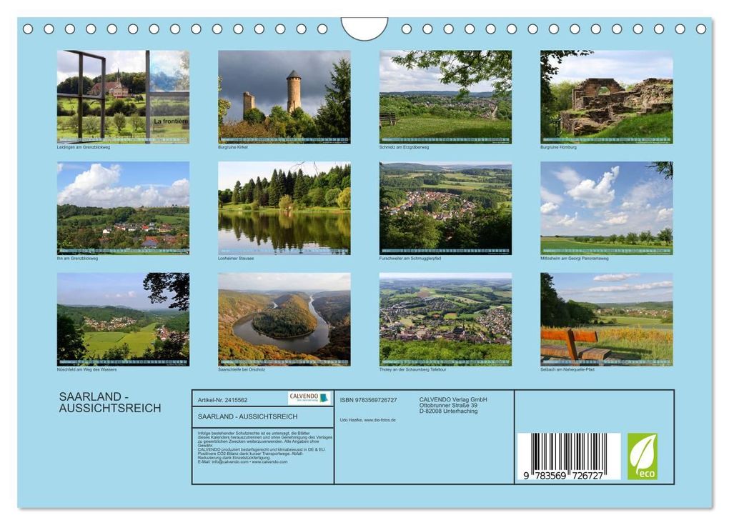 Weitere Ansicht: SAARLAND - AUSSICHTSREICH (Wandkalender 2027 DIN A4 quer), CALVENDO Monatskalender | Udo Haafke, Calvendo