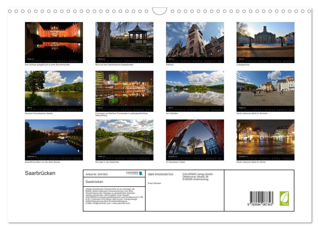 Weitere Ansicht: Saarbrücken (Wandkalender 2027 DIN A3 quer), CALVENDO Monatskalender | Erwin Altmeier, Calvendo