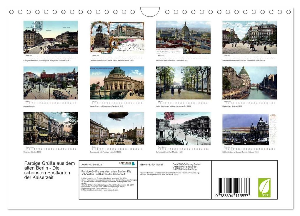 Weitere Ansicht: Farbige Grüße aus dem alten Berlin - Die schönsten Postkarten der Kaiserzeit (Wandkalender 2027 DIN A4 quer), CALVENDO Monatskalender | Reiner Silberstein, Calvendo