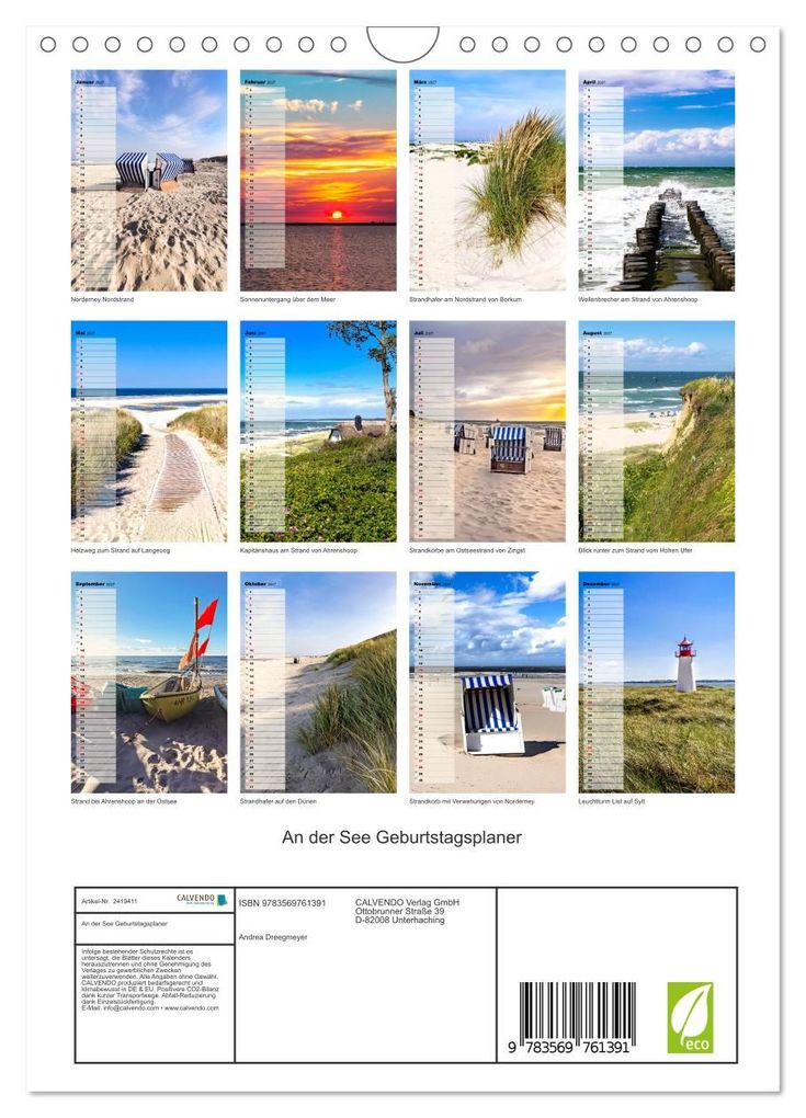 Weitere Ansicht: An der See Geburtstagsplaner (Wandkalender 2027 DIN A4 hoch), CALVENDO Monatskalender | Andrea Dreegmeyer, Calvendo