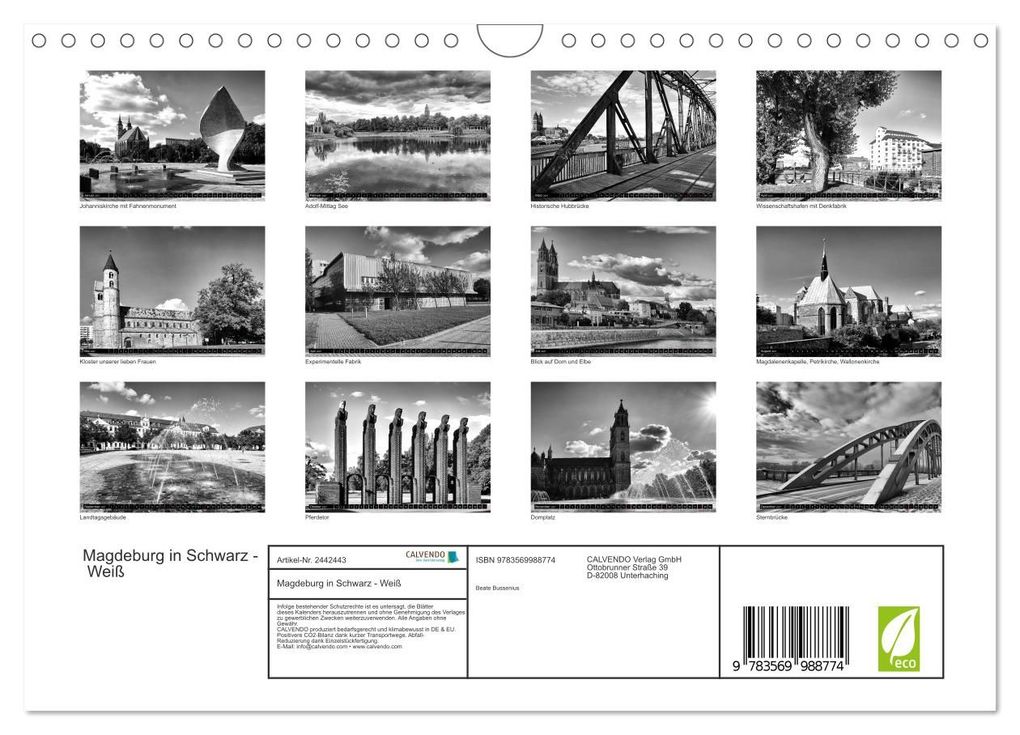 Weitere Ansicht: Magdeburg in Schwarz - Weiß (Wandkalender 2027 DIN A4 quer), CALVENDO Monatskalender | Beate Bussenius, Calvendo