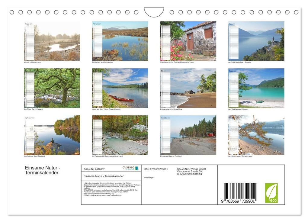 Weitere Ansicht: Einsame Natur - Terminkalender (Wandkalender 2027 DIN A4 quer), CALVENDO Monatskalender | Anita Berger, Calvendo