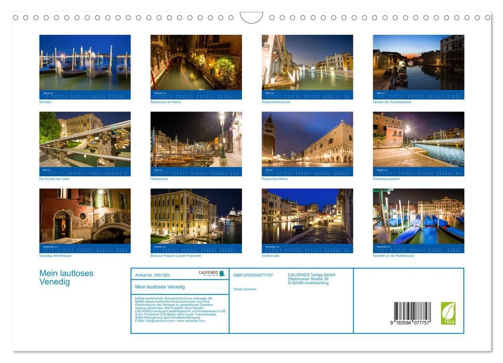 Weitere Ansicht: Mein lautloses Venedig (Wandkalender 2027 DIN A3 quer), CALVENDO Monatskalender | Tilman Schumm, Calvendo