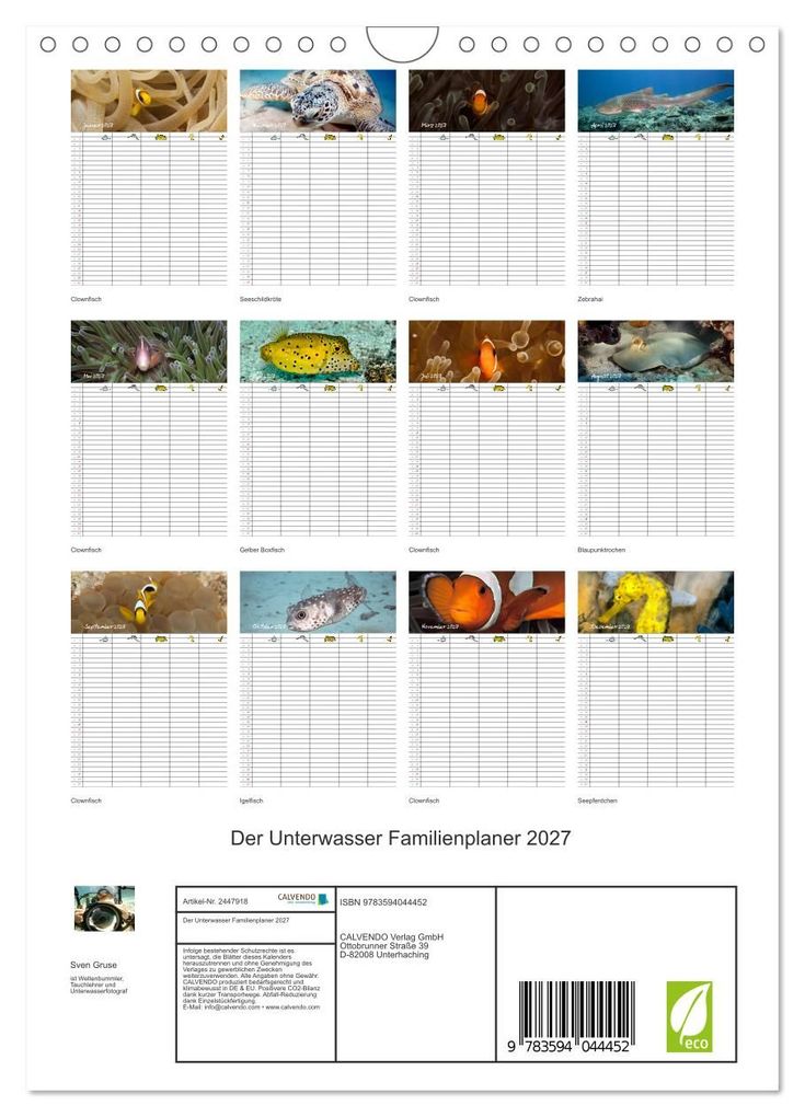 Weitere Ansicht: Der Unterwasser Familienplaner 2027 (Wandkalender 2027 DIN A4 hoch), CALVENDO Monatskalender | Sven Gruse, Calvendo