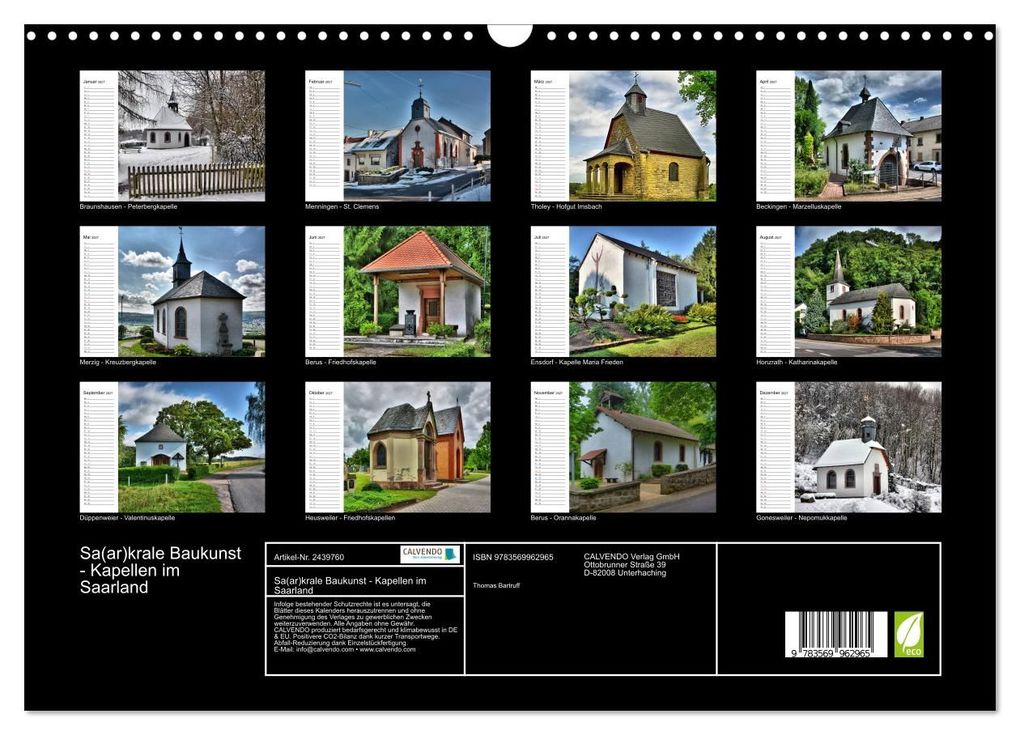 Weitere Ansicht: Sa(ar)krale Baukunst - Kapellen im Saarland (Wandkalender 2027 DIN A3 quer), CALVENDO Monatskalender | Thomas Bartruff, Calvendo