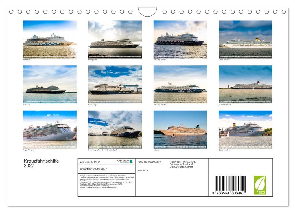 Weitere Ansicht: Kreuzfahrtschiffe 2027 (Wandkalender 2027 DIN A4 quer), CALVENDO Monatskalender | Micha Tuschy, Calvendo