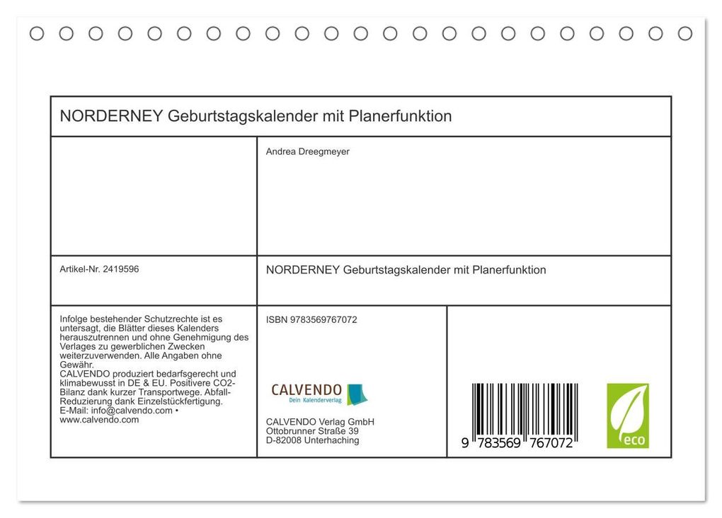 Weitere Ansicht: NORDERNEY Geburtstagskalender mit Planerfunktion (Tischkalender 2027 DIN A5 quer), CALVENDO Monatskalender | Andrea Dreegmeyer, Calvendo