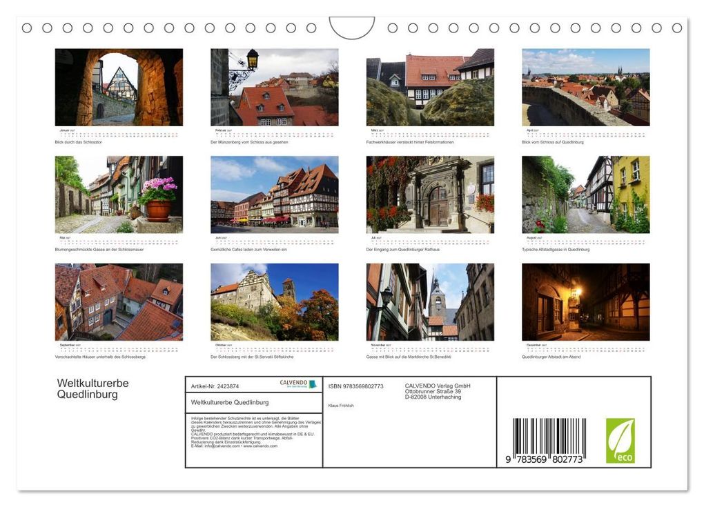Weitere Ansicht: Weltkulturerbe Quedlinburg (Wandkalender 2027 DIN A4 quer), CALVENDO Monatskalender | Klaus Fröhlich, Calvendo