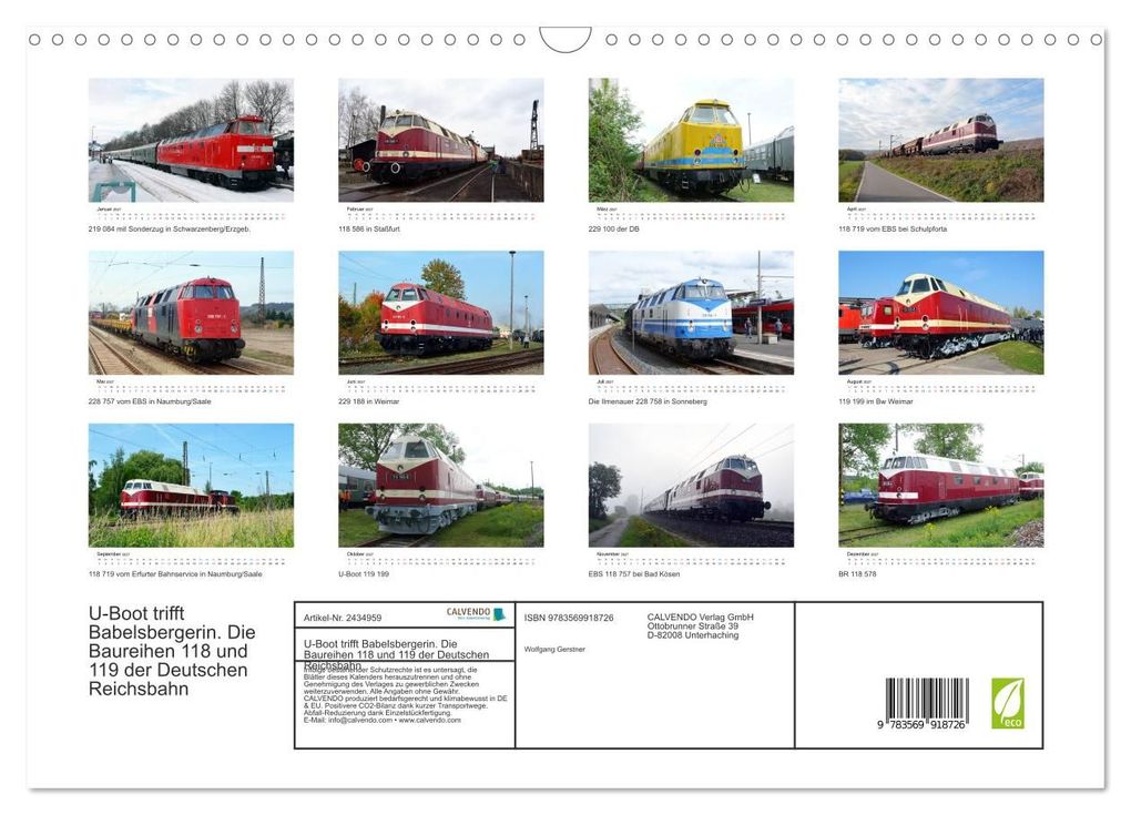 Weitere Ansicht: U-Boot trifft Babelsbergerin. Die Baureihen 118 und 119 der Deutschen Reichsbahn (Wandkalender 2027 DIN A3 quer), CALVENDO Monatskalender | Wolfgang Gerstner, Calvendo