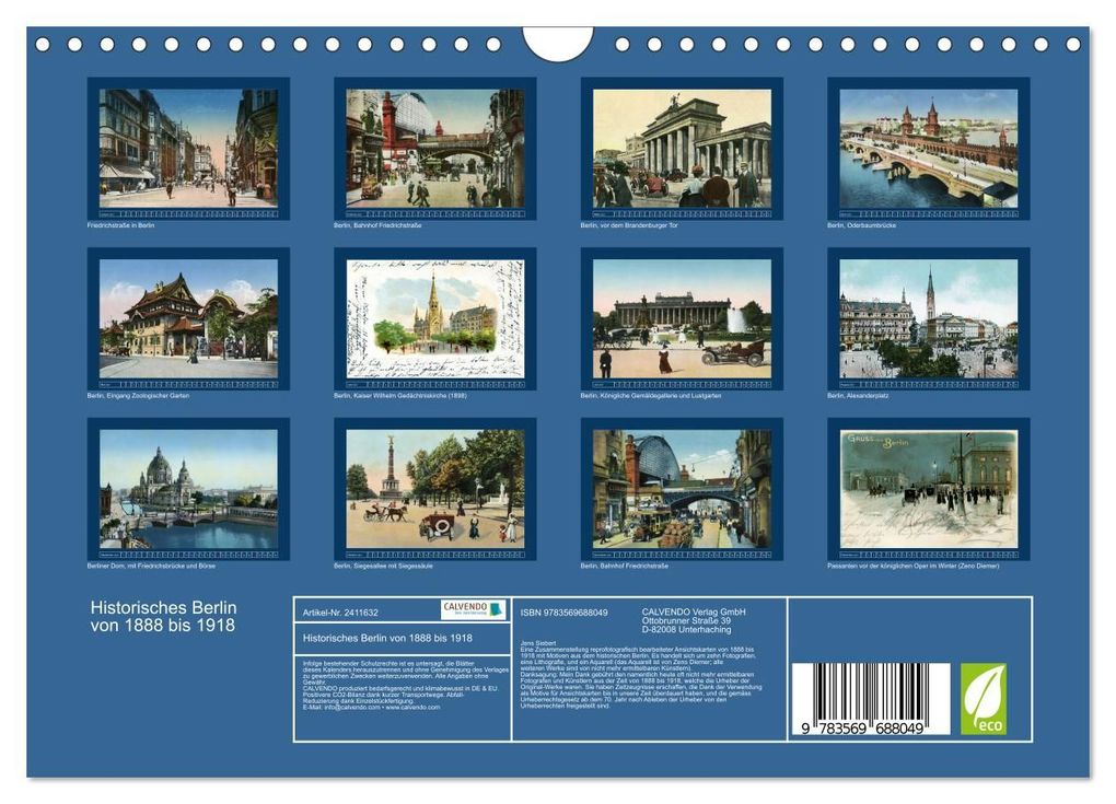 Weitere Ansicht: Historisches Berlin von 1888 bis 1918 (Wandkalender 2027 DIN A4 quer), CALVENDO Monatskalender | Jens Siebert, Calvendo