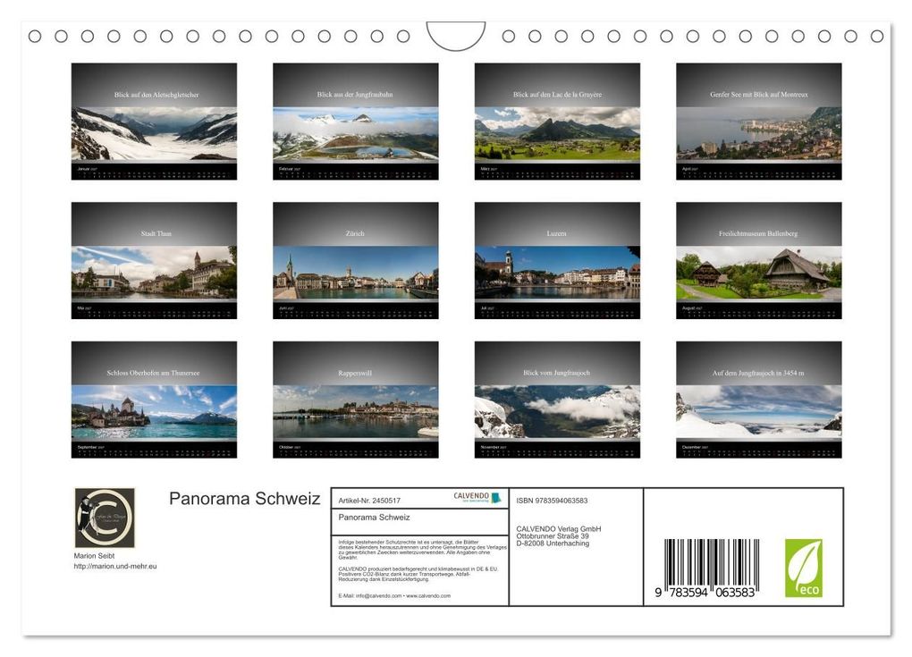 Weitere Ansicht: Panorama Schweiz (Wandkalender 2027 DIN A4 quer), CALVENDO Monatskalender | Marion Seibt, Calvendo