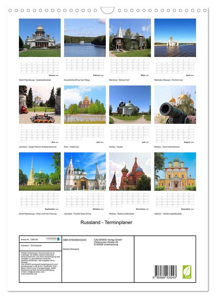 Weitere Ansicht: Russland - Terminplaner (Wandkalender 2027 DIN A3 hoch), CALVENDO Monatskalender | Denise Graupner, Calvendo