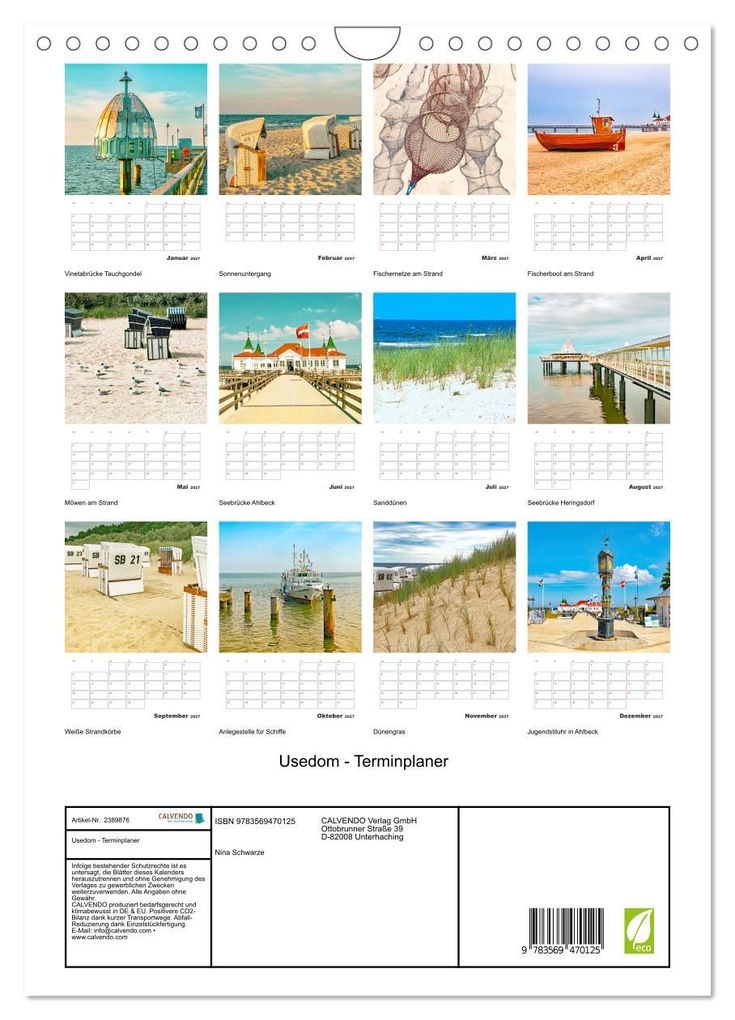 Weitere Ansicht: Usedom - Terminplaner (Wandkalender 2027 DIN A4 hoch), CALVENDO Monatskalender | Nina Schwarze, Calvendo