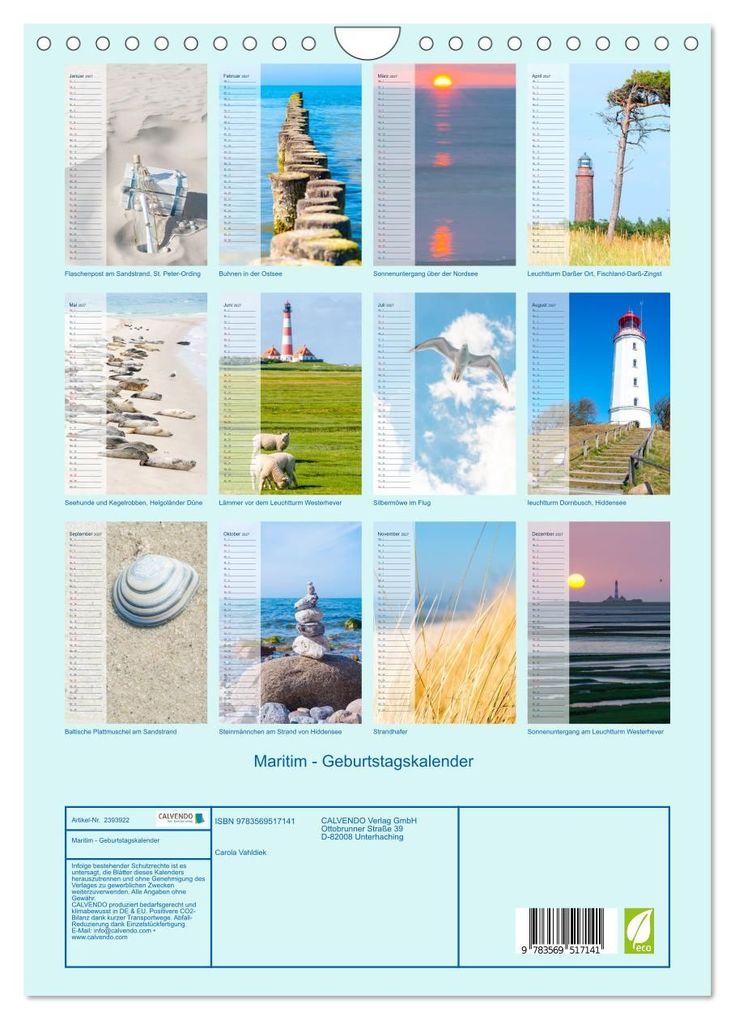 Weitere Ansicht: Maritim - Geburtstagskalender (Wandkalender 2027 DIN A4 hoch), CALVENDO Monatskalender | Carola Vahldiek, Calvendo