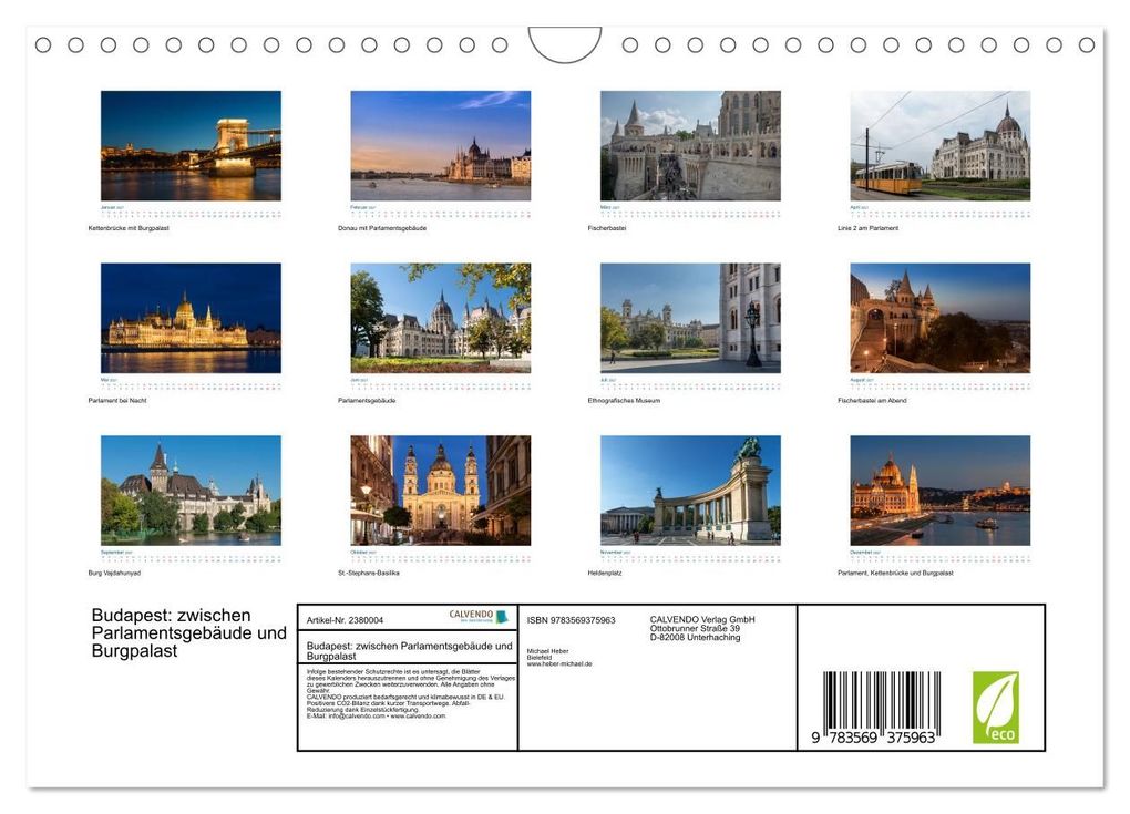 Weitere Ansicht: Budapest: zwischen Parlamentsgebäude und Burgpalast (Wandkalender 2027 DIN A4 quer), CALVENDO Monatskalender | Michael Heber, Calvendo