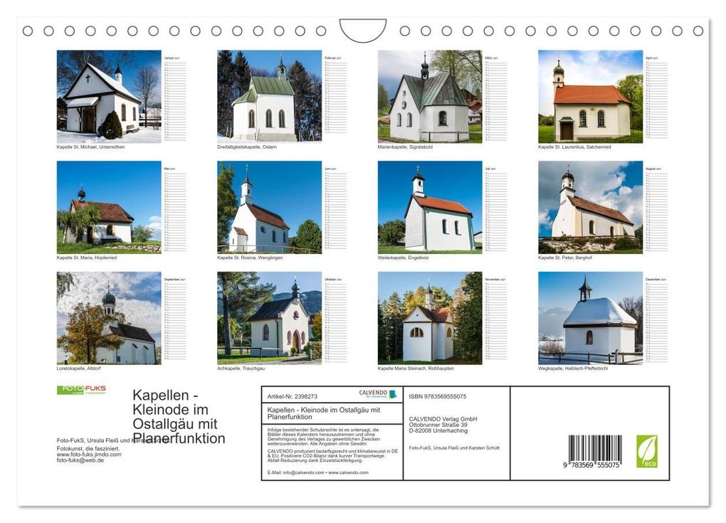Weitere Ansicht: Kapellen - Kleinode im Ostallgäu mit Planerfunktion (Wandkalender 2027 DIN A4 quer), CALVENDO Monatskalender | Foto-FukS, Ursula Fleiß und Karsten Schütt, Calvendo