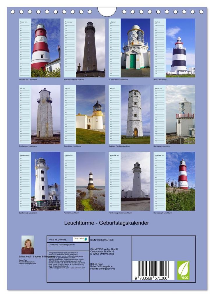 Weitere Ansicht: Leuchttürme - Geburtstagskalender (Wandkalender 2027 DIN A4 hoch), CALVENDO Monatskalender | Babett Paul - Babett's Bildergalerie, Calvendo