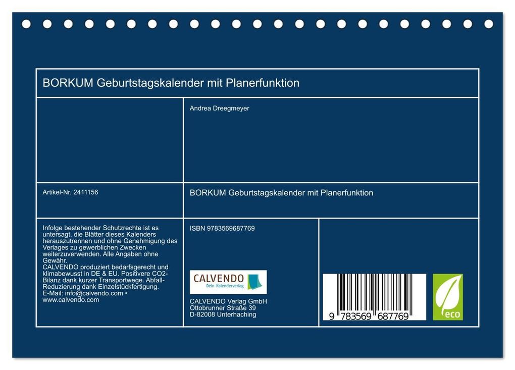 Weitere Ansicht: BORKUM Geburtstagskalender mit Planerfunktion (Tischkalender 2027 DIN A5 quer), CALVENDO Monatskalender | Andrea Dreegmeyer, Calvendo