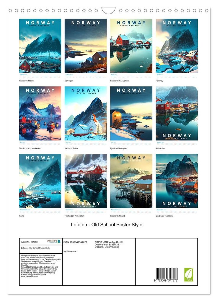 Weitere Ansicht: Lofoten - Old School Poster Style (Wandkalender 2027 DIN A3 hoch), CALVENDO Monatskalender | Val Thoermer, Calvendo