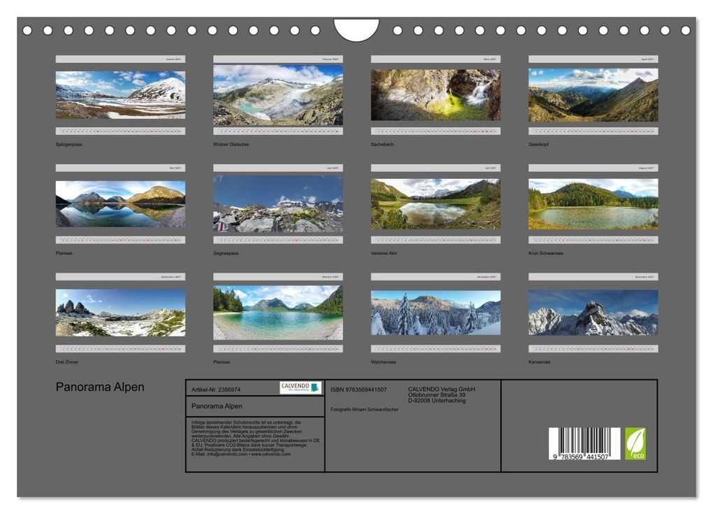Weitere Ansicht: Panorama Alpen (Wandkalender 2027 DIN A4 quer), CALVENDO Monatskalender | Miriam Schwarzfischer, Calvendo