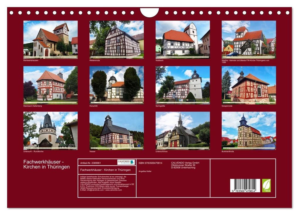 Weitere Ansicht: Fachwerkhäuser - Kirchen in Thüringen (Wandkalender 2027 DIN A4 quer), CALVENDO Monatskalender | Angelika Keller, Calvendo